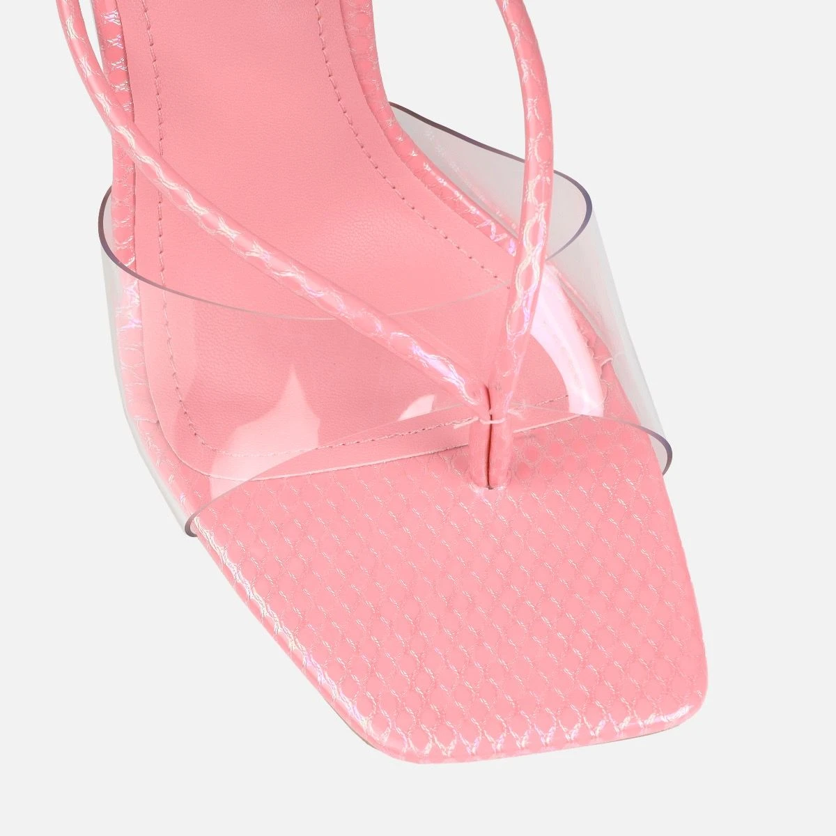 Chita Pink Faux Snake Print Clear Toe Thong Mules - Image 4
