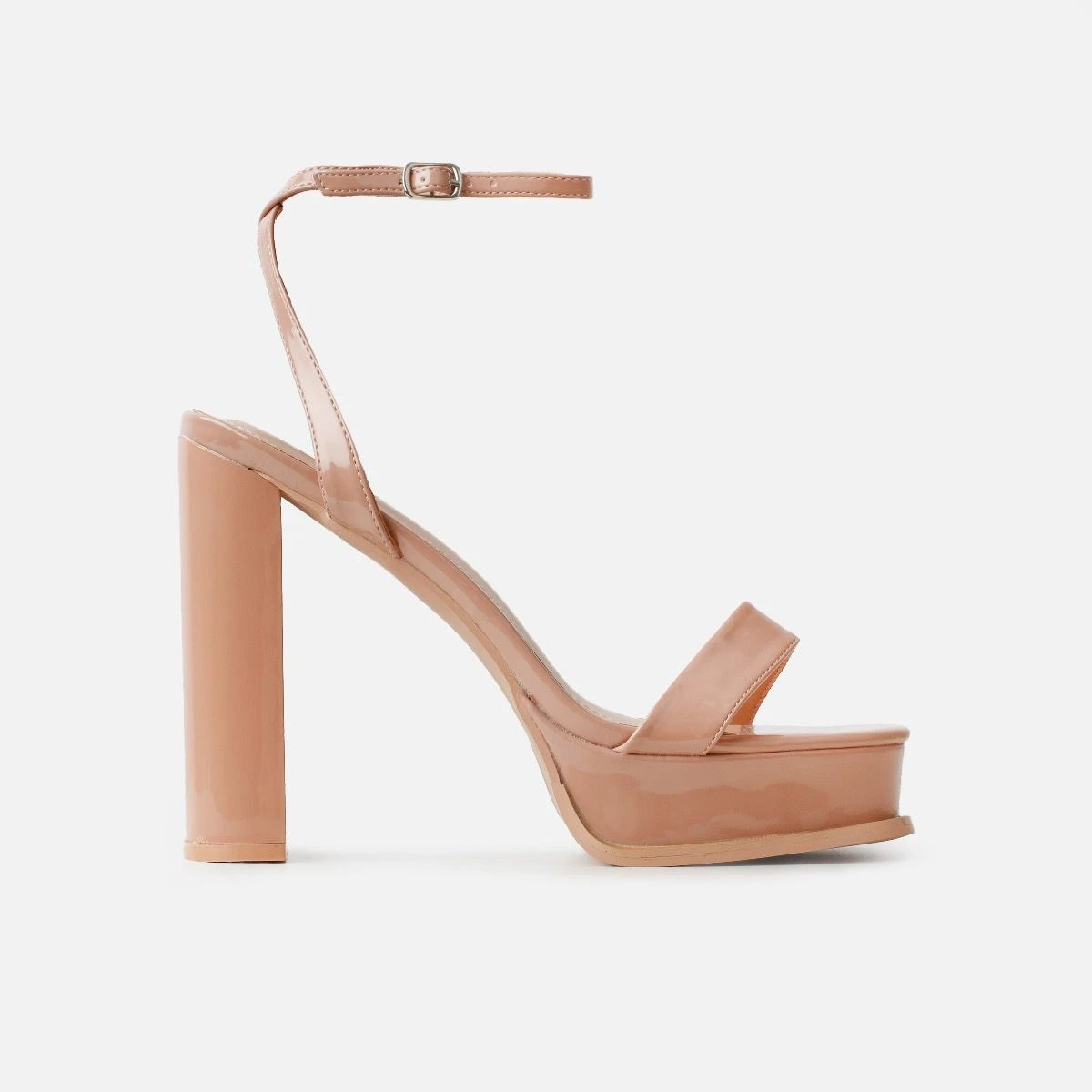 Coconut Nude Patent Platform Block Heels - Image 2