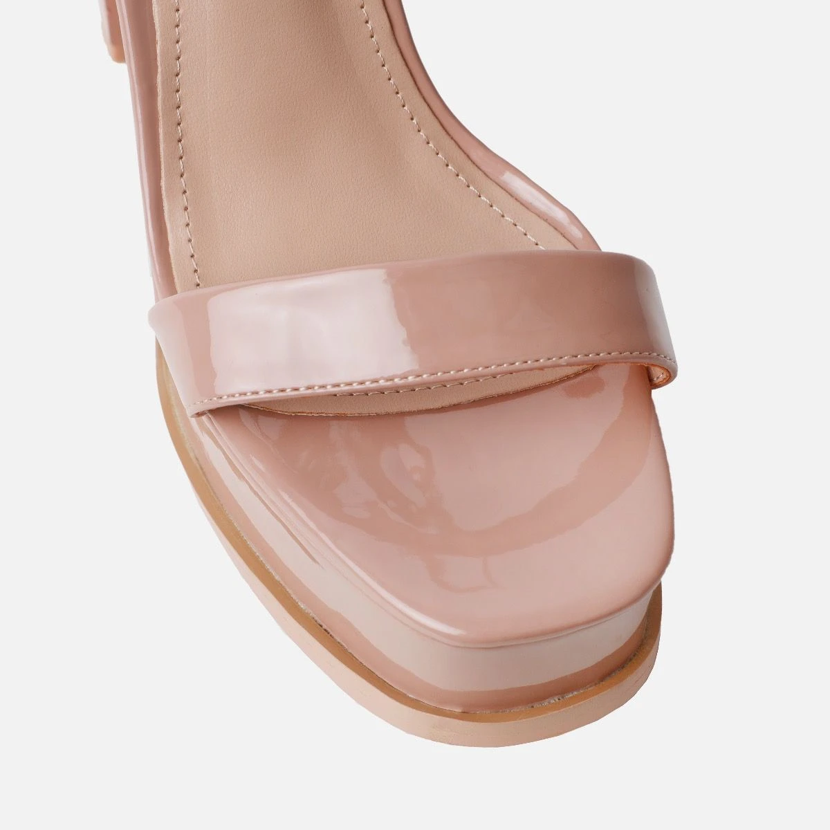Coconut Nude Patent Platform Block Heels - Image 4
