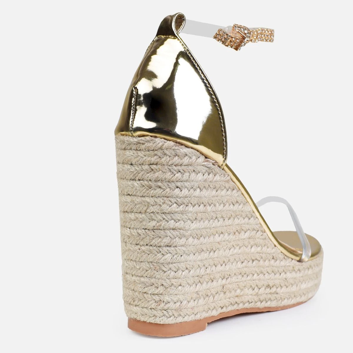 Tasha Ghouri Cove Gold Clear Diamante Wedges - Image 5