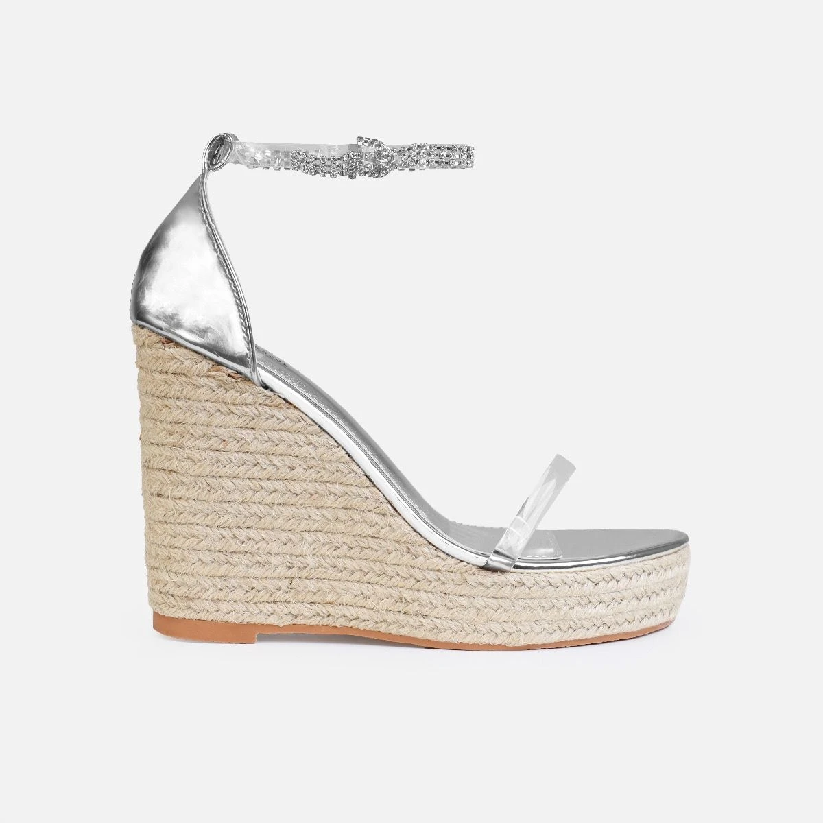 Tasha Ghouri Cove Silver Clear Diamante Wedges - Image 2