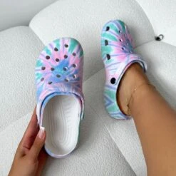 Cruz Pink And Green Tie Dye Moulded Flat Clogs