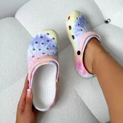 Cruz Purple And Yellow Tie Dye Moulded Flat Clogs