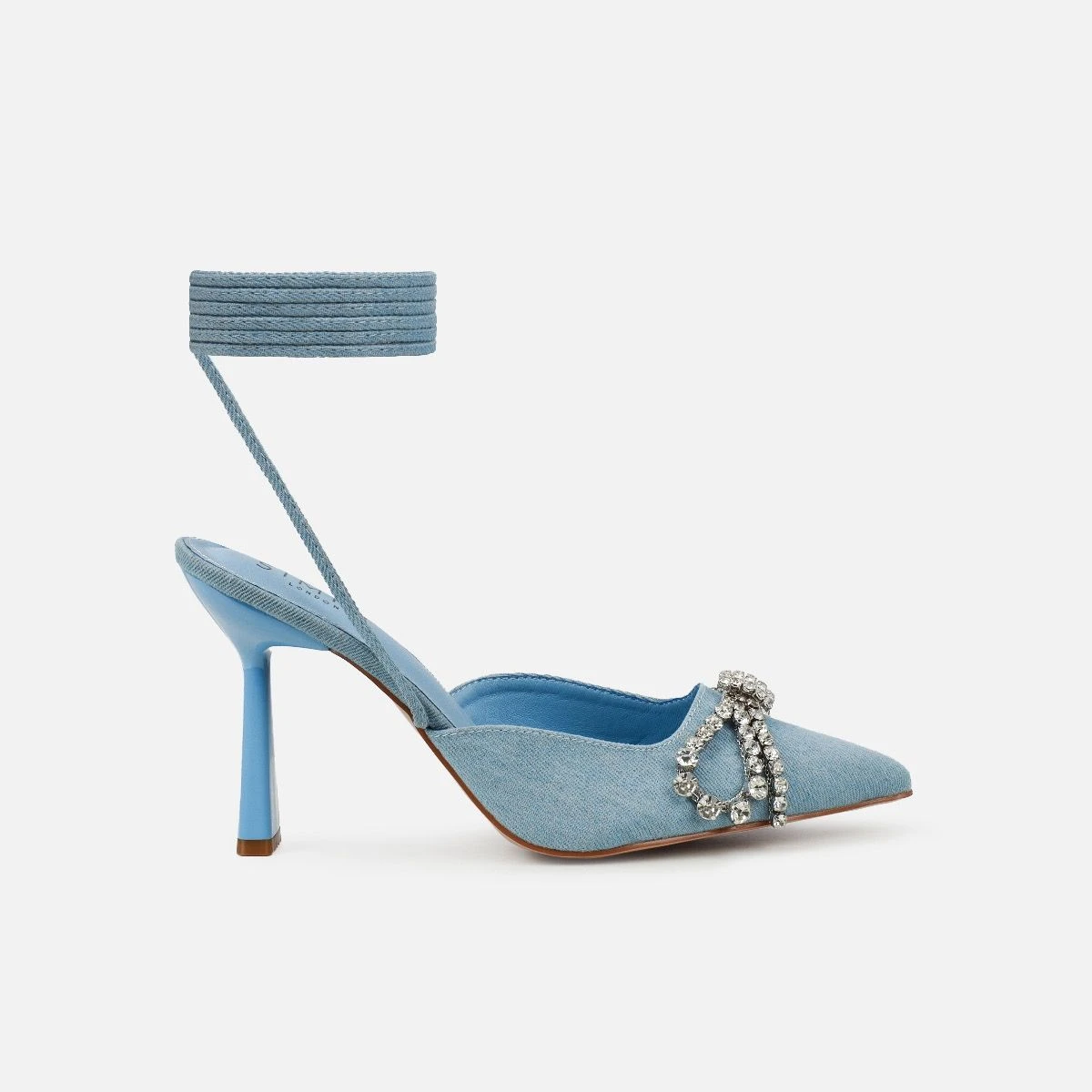 Davina Blue Denim Diamante Bow Lace Up Court Shoes - Image 2