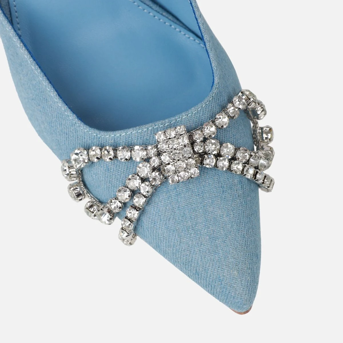 Davina Blue Denim Diamante Bow Lace Up Court Shoes - Image 4