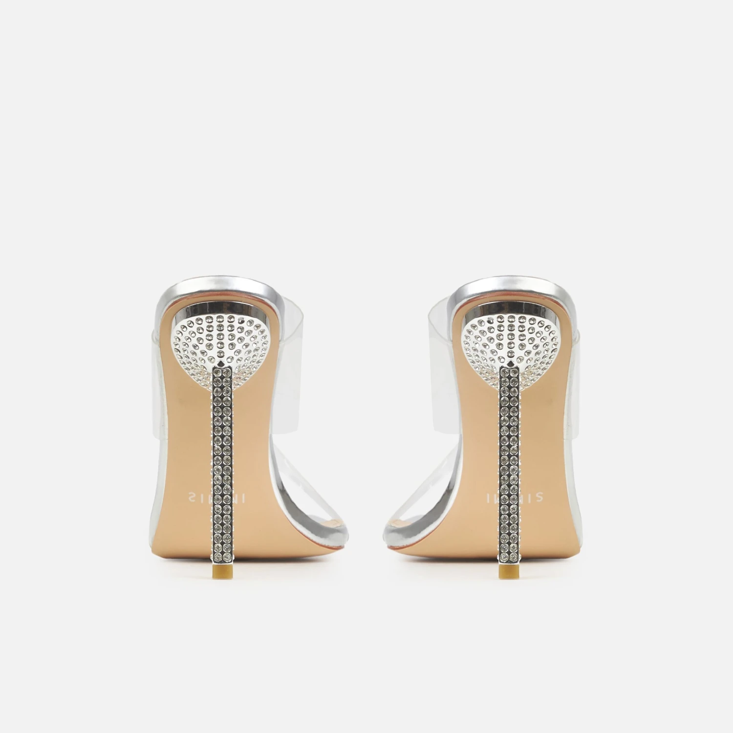 Deja Wide Silver Clear Strappy Diamante Heels - Image 4