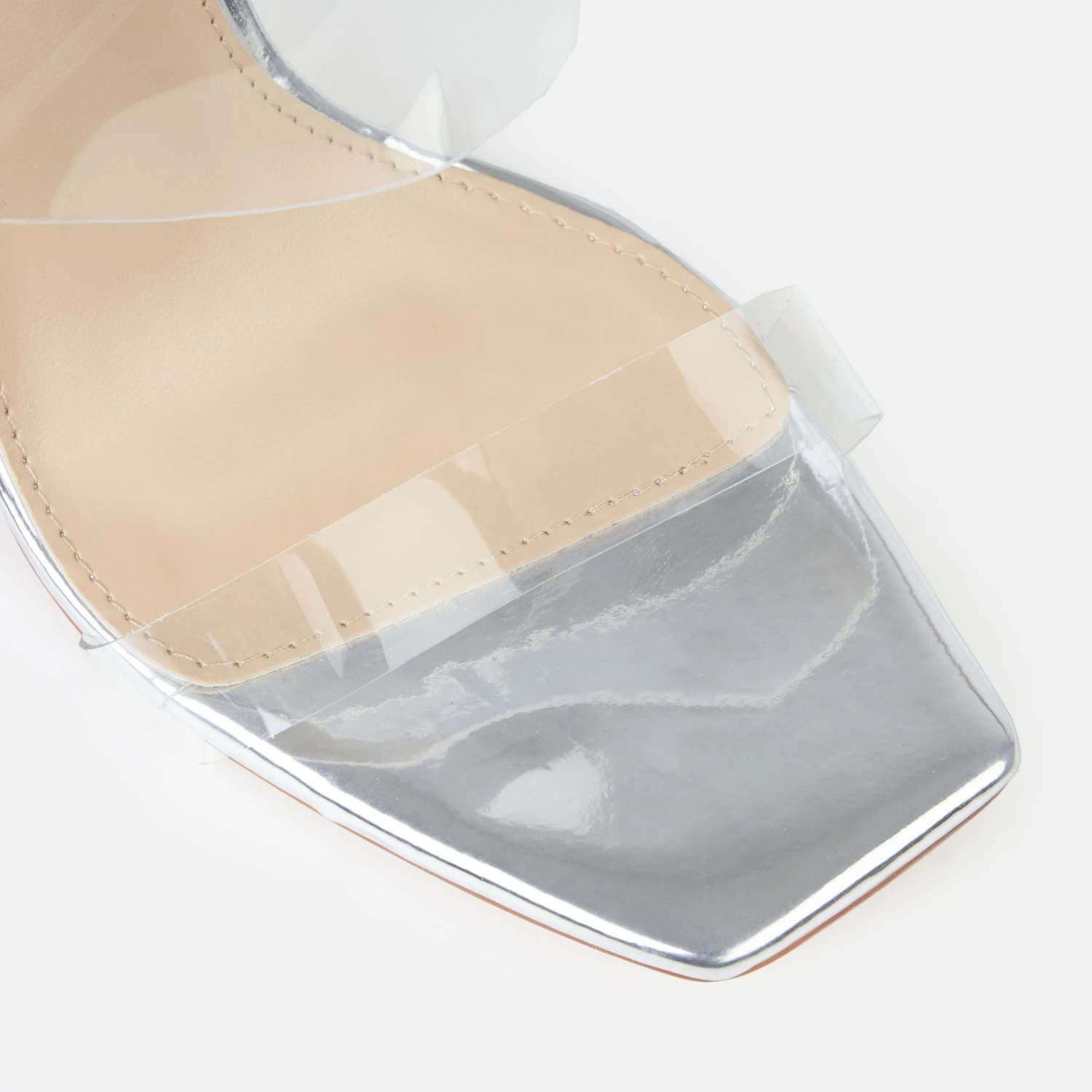 Deja Wide Silver Clear Strappy Diamante Heels - Image 3