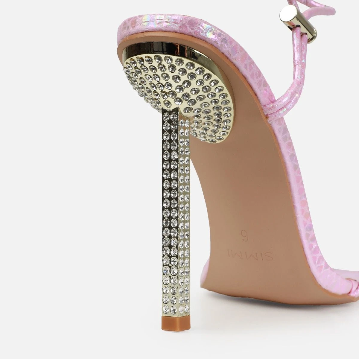 Dejii Pink Iridescent Faux Snake Print Diamante Heels - Image 3