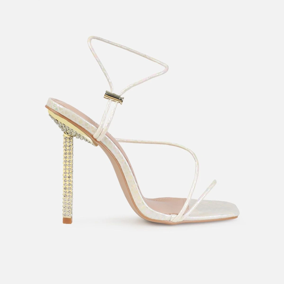 Dejii White Iridescent Faux Snake Print Diamante Heels - Image 2