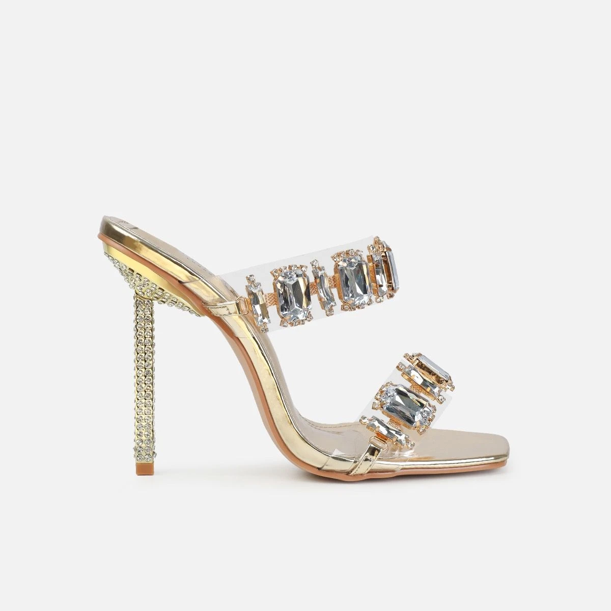 Jacqualyn Gold Clear Diamante Gem Stiletto Mules - Image 2