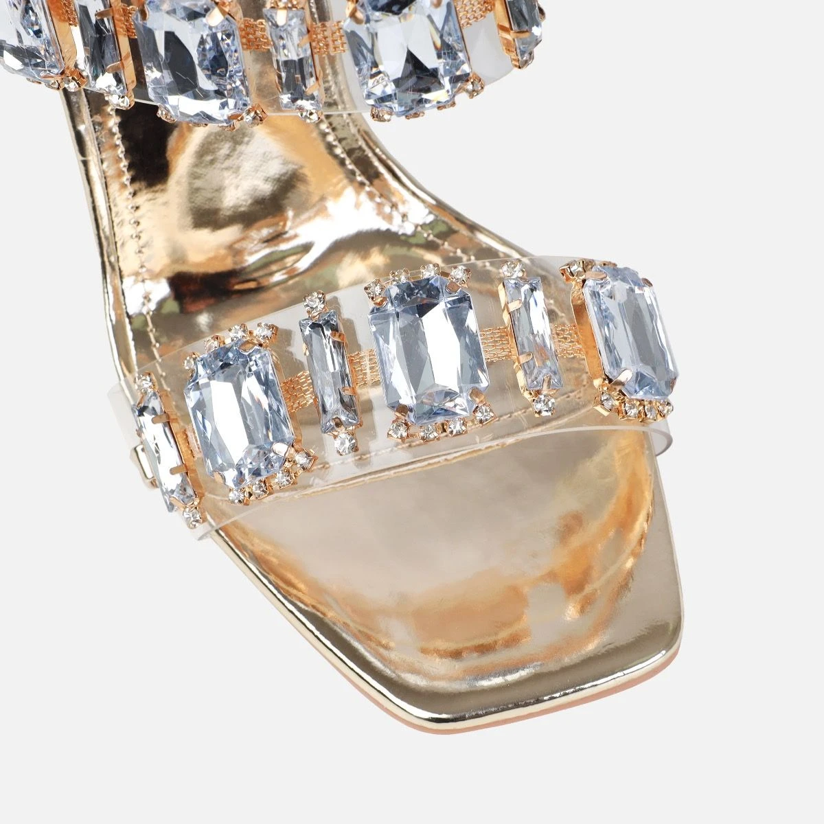 Jacqualyn Gold Clear Diamante Gem Stiletto Mules - Image 4