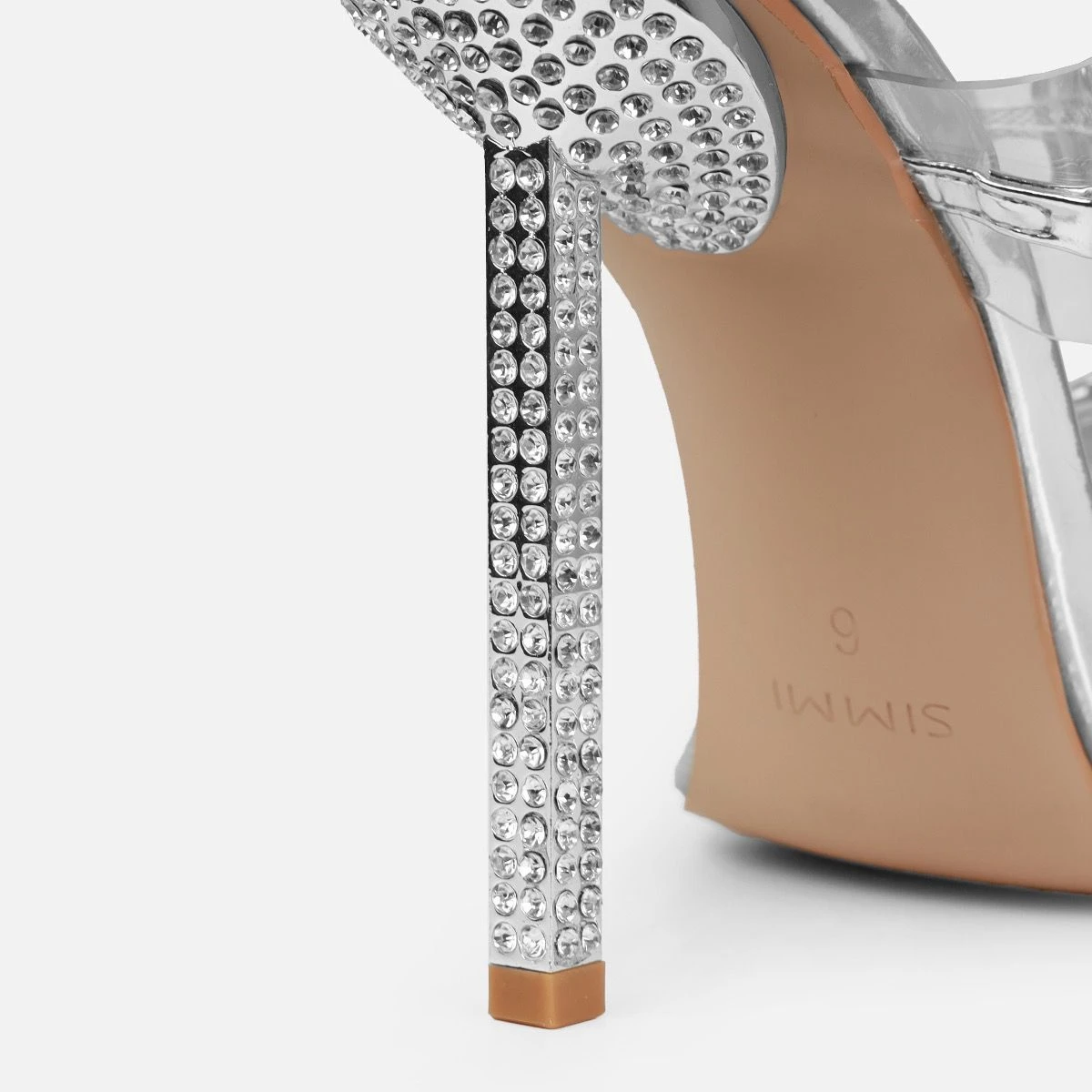 Jacqualyn Silver Clear Diamante Gem Stiletto Mules - Image 3