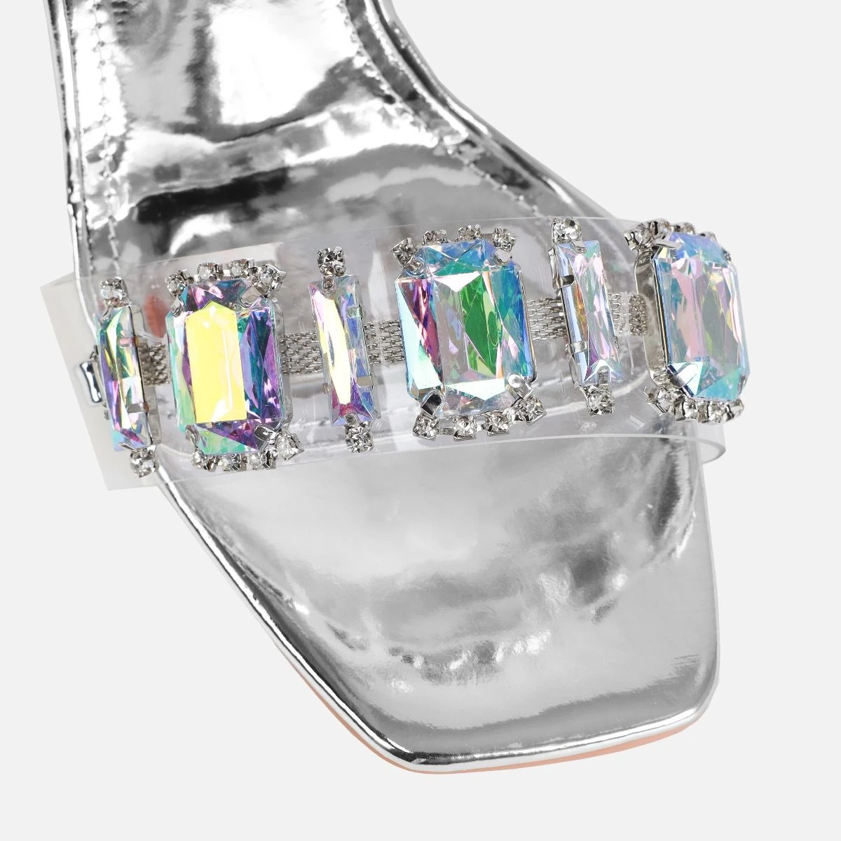 Jacqualyn Silver Clear Diamante Gem Stiletto Mules - Image 4