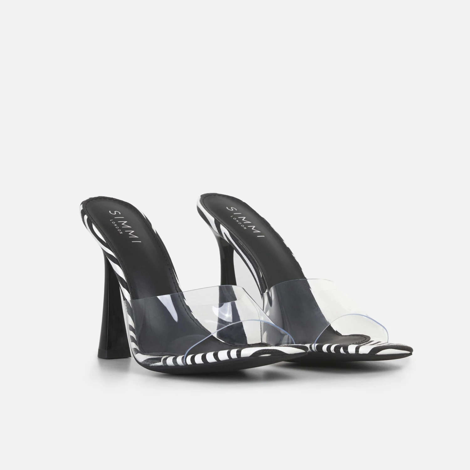Elise Wide Clear Zebra Patent Mules - Image 2