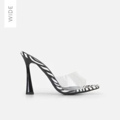 Elise Wide Clear Zebra Patent Mules