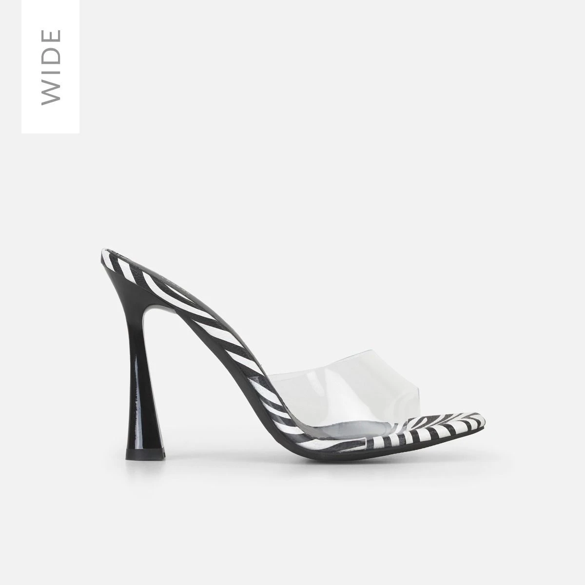 Elise Wide Clear Zebra Patent Mules