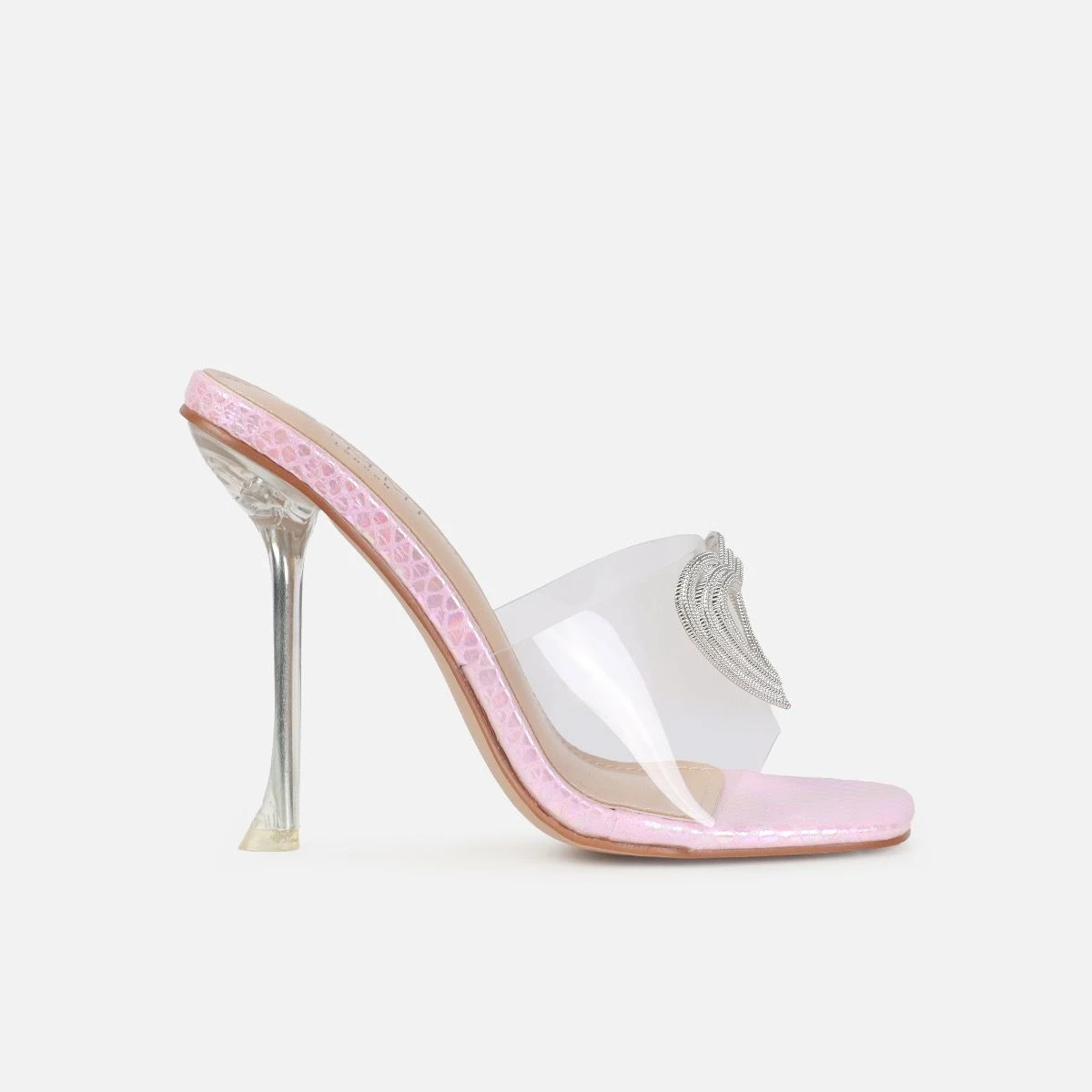 Dita Pink Clear Metallic Diamante Heart Stiletto Mules - Image 2
