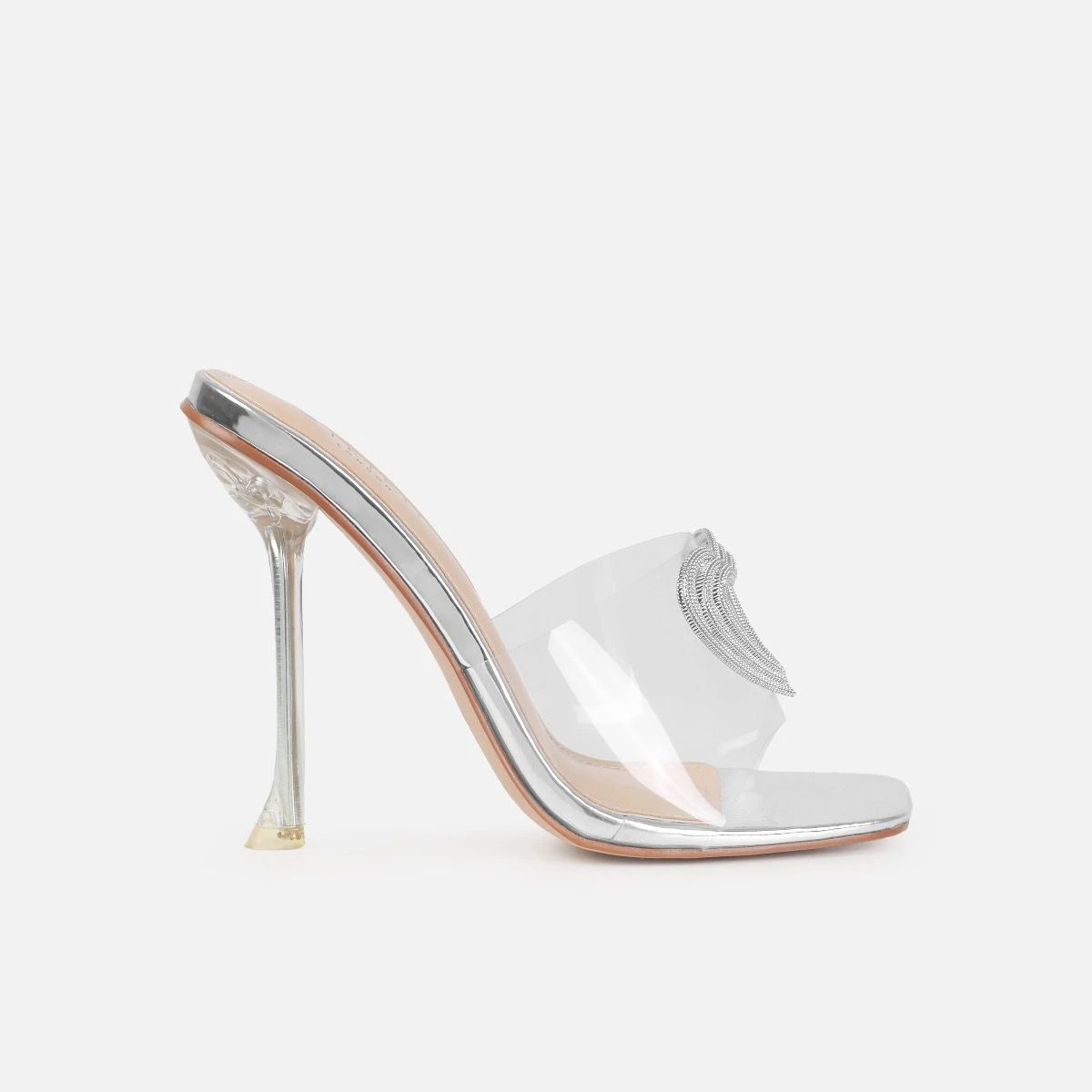 Dita Silver Clear Diamante Heart Stiletto Mules - Image 2