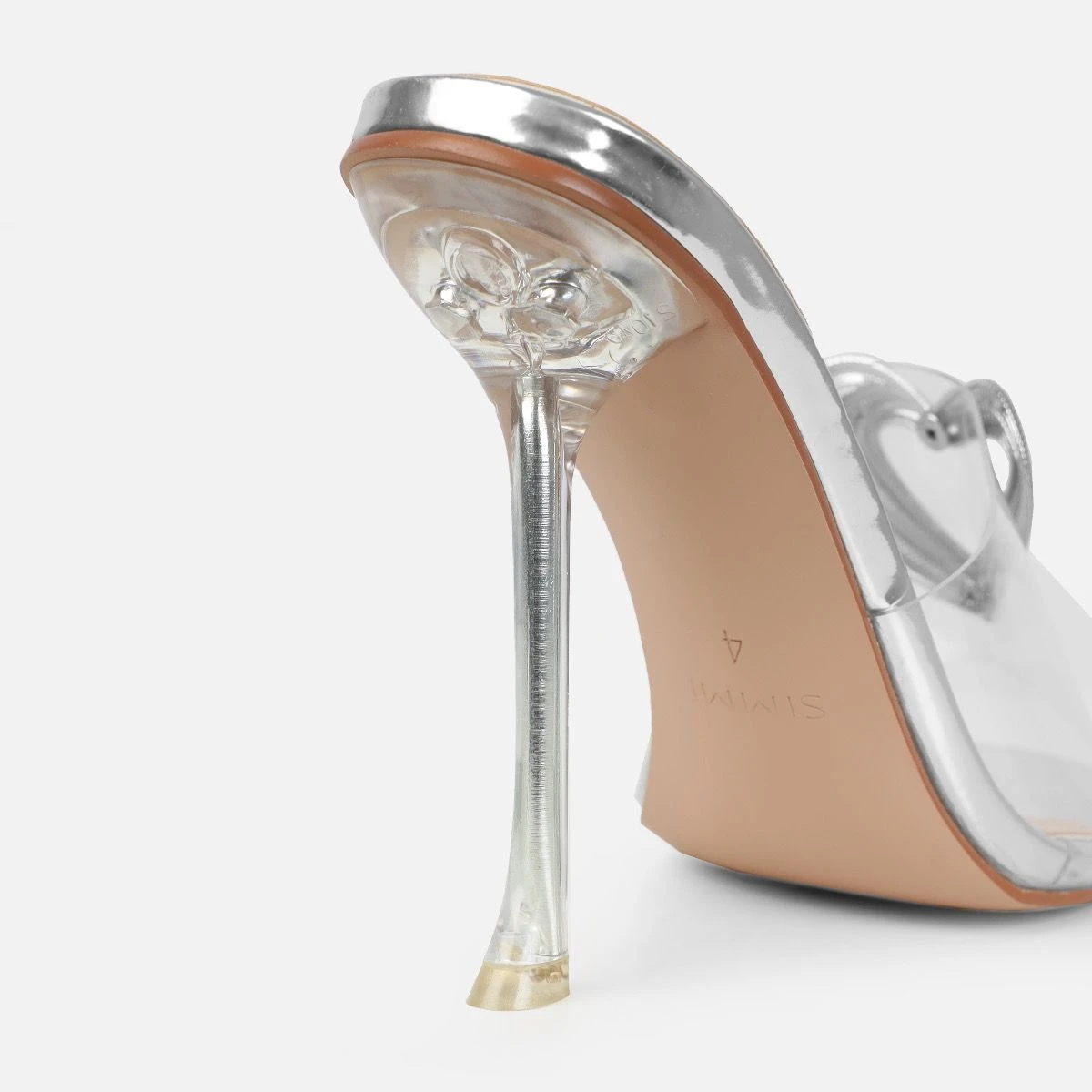 Dita Silver Clear Diamante Heart Stiletto Mules - Image 3