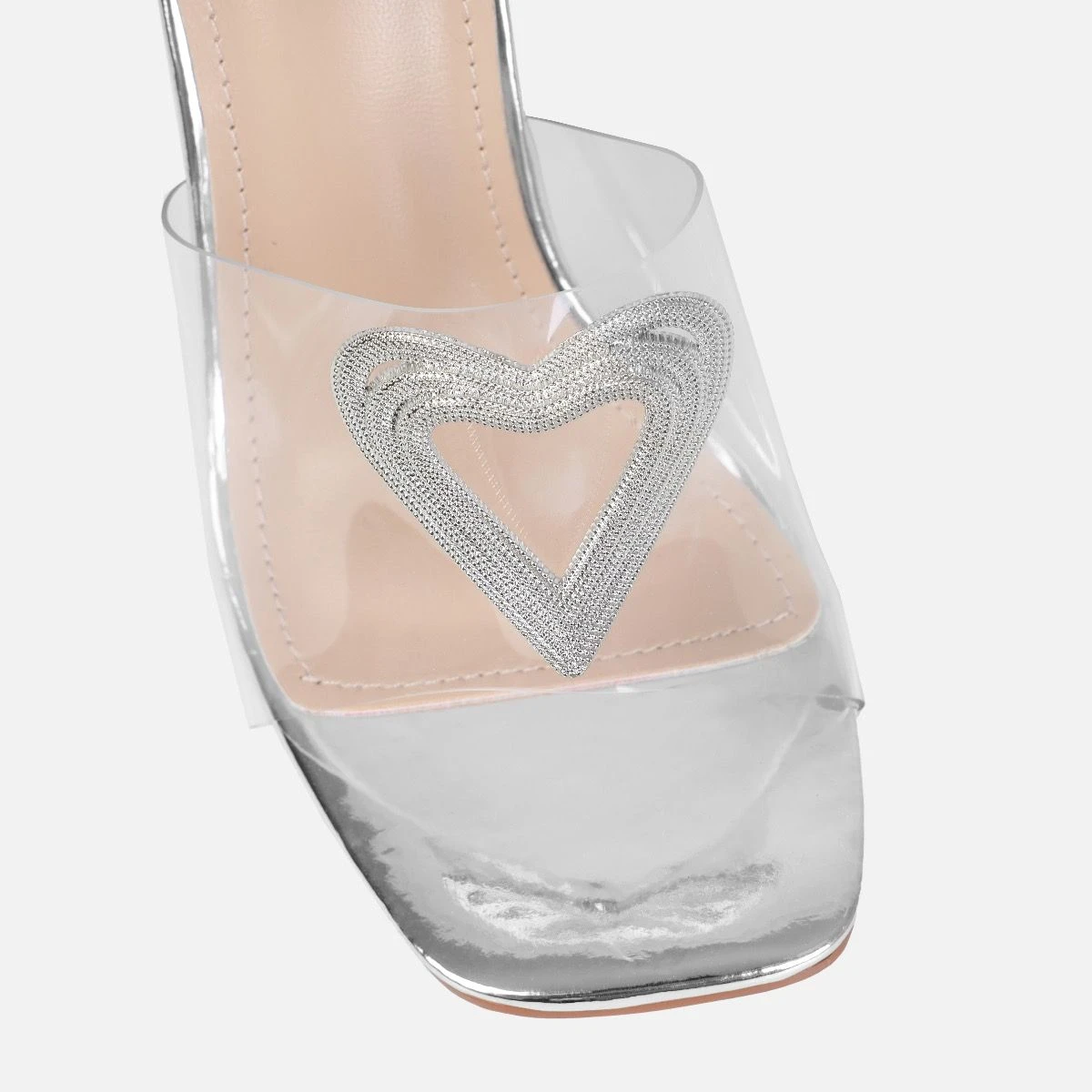 Dita Silver Clear Diamante Heart Stiletto Mules - Image 4