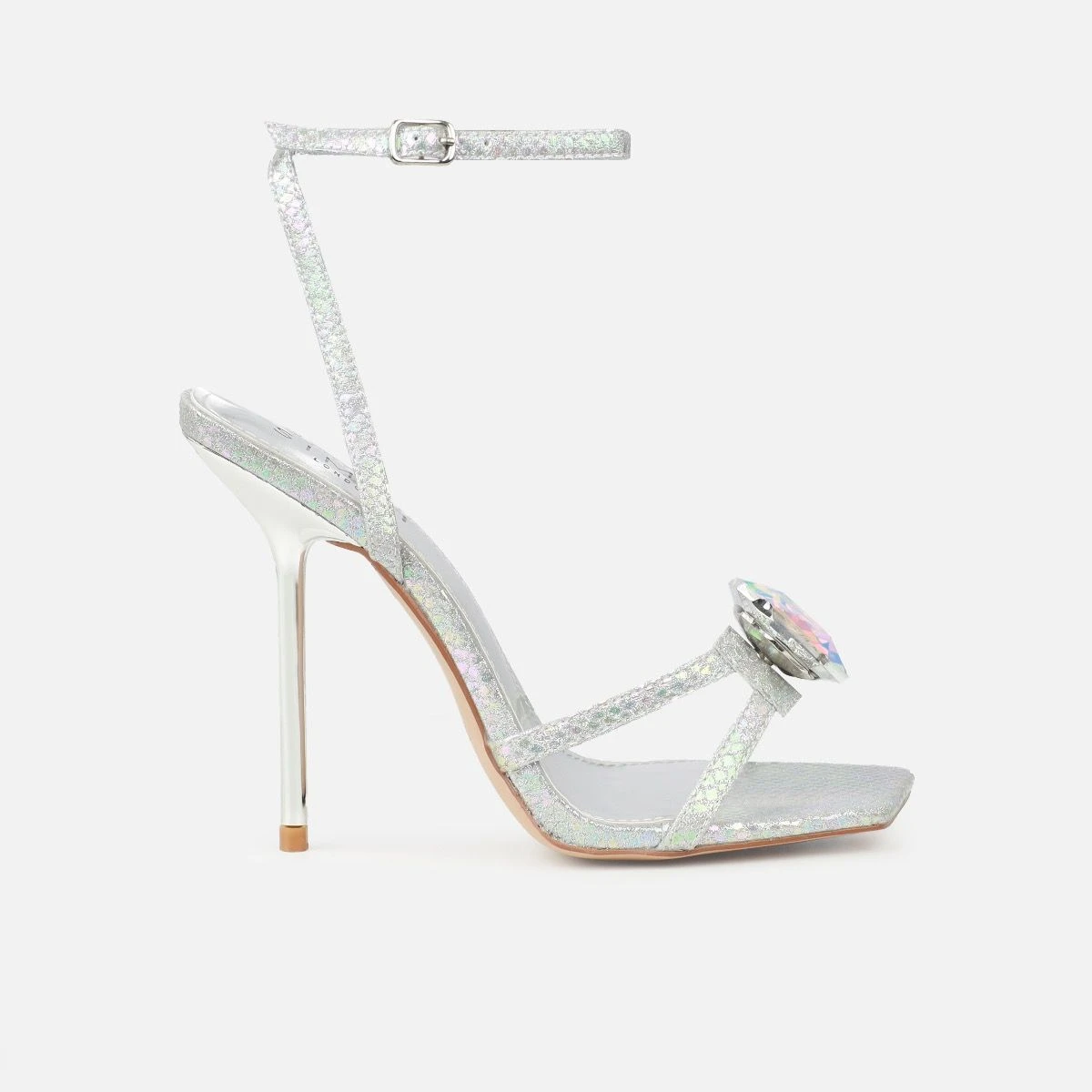 Dovie Silver Glitter Faux Snake Print Gem Heels - Image 2