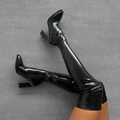 Elijah Black Block Thigh High Boots