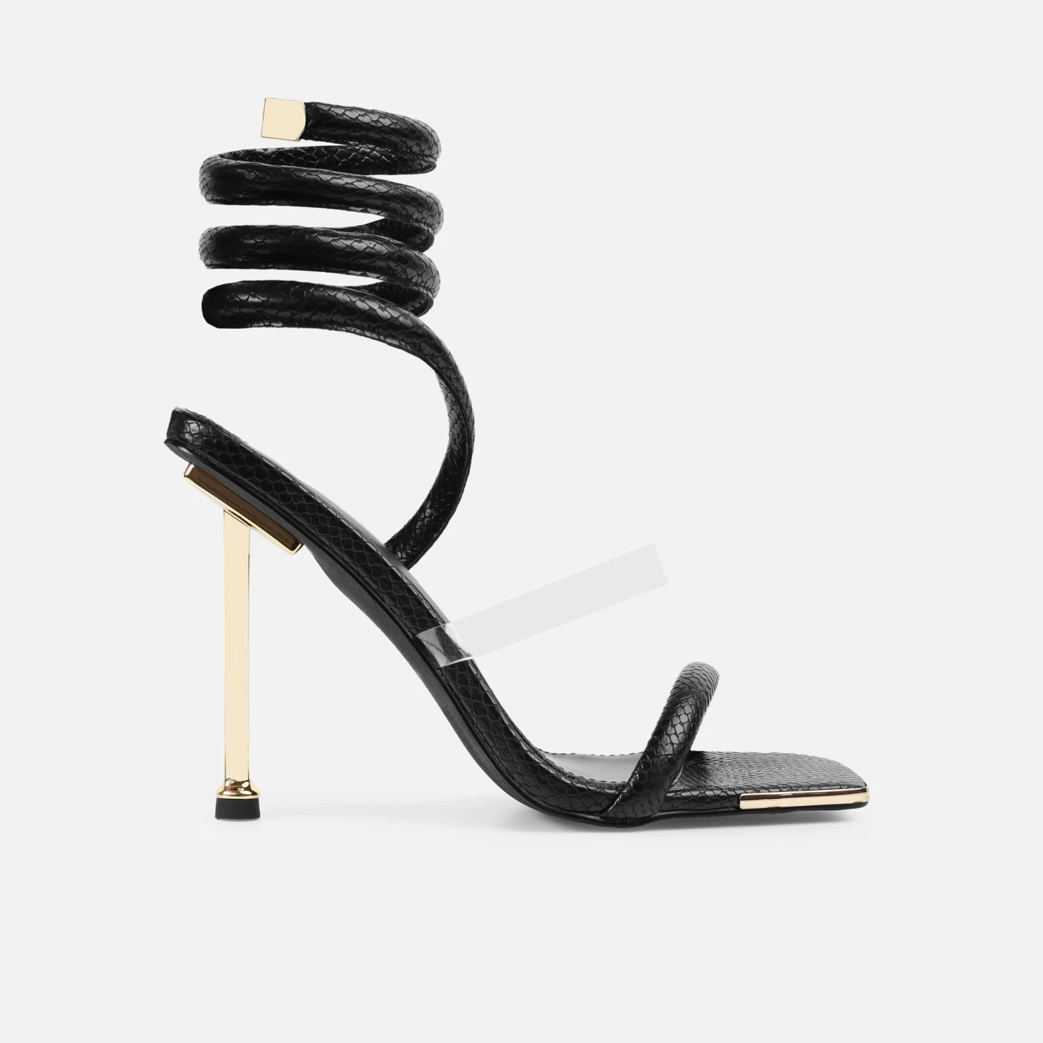 Stargaze Black Faux Snake Print Spiral Stiletto Heels - Image 2