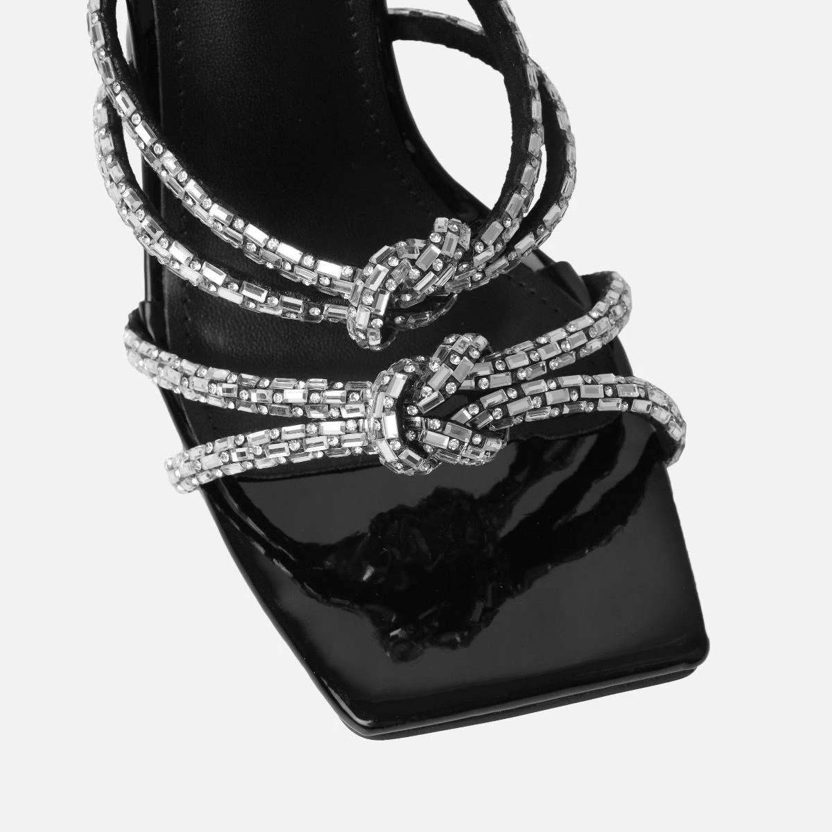 Ethelyn Black Patent Diamante Flare Heel Mules - Image 4