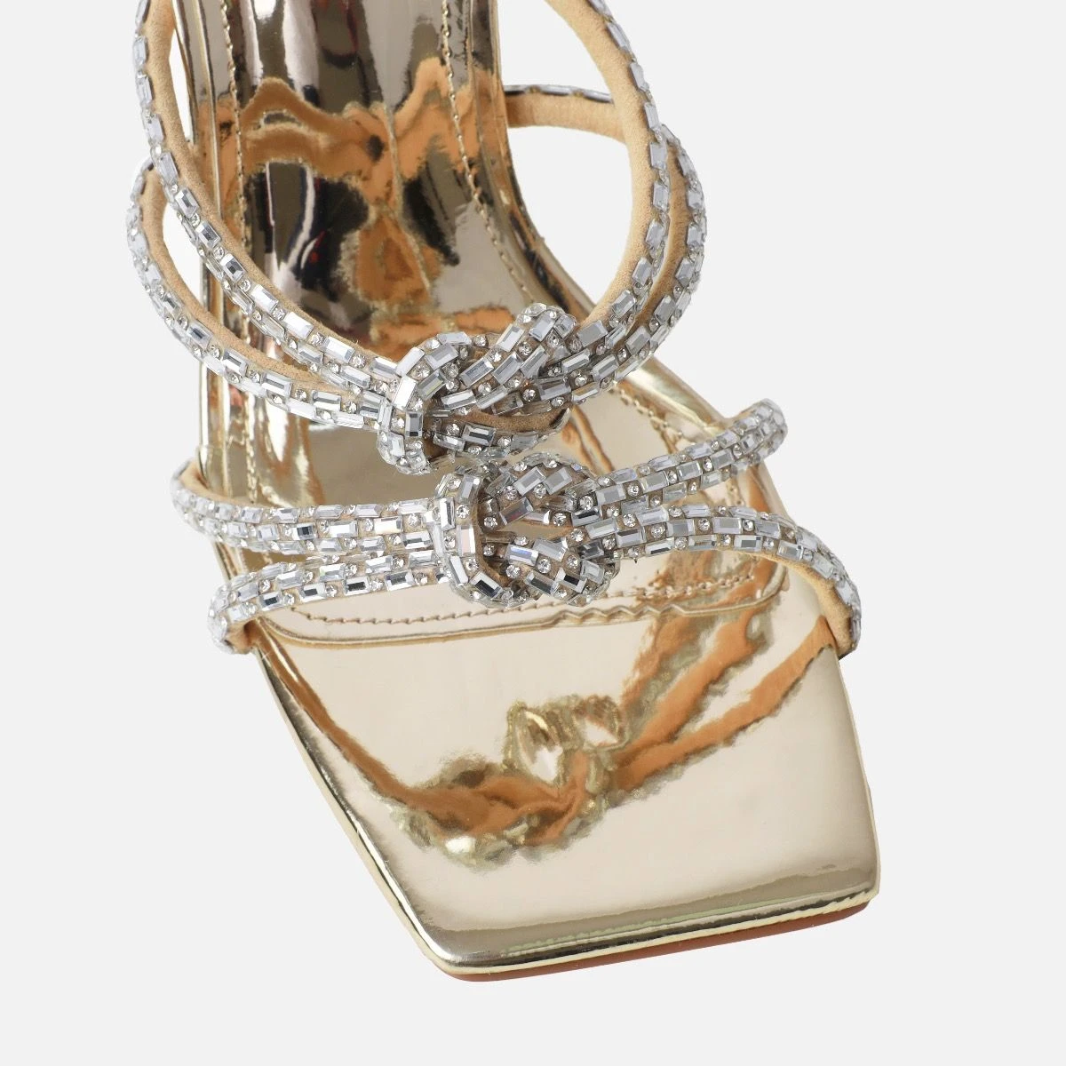 Ethelyn Gold Mirror Diamante Flare Heel Mules - Image 4