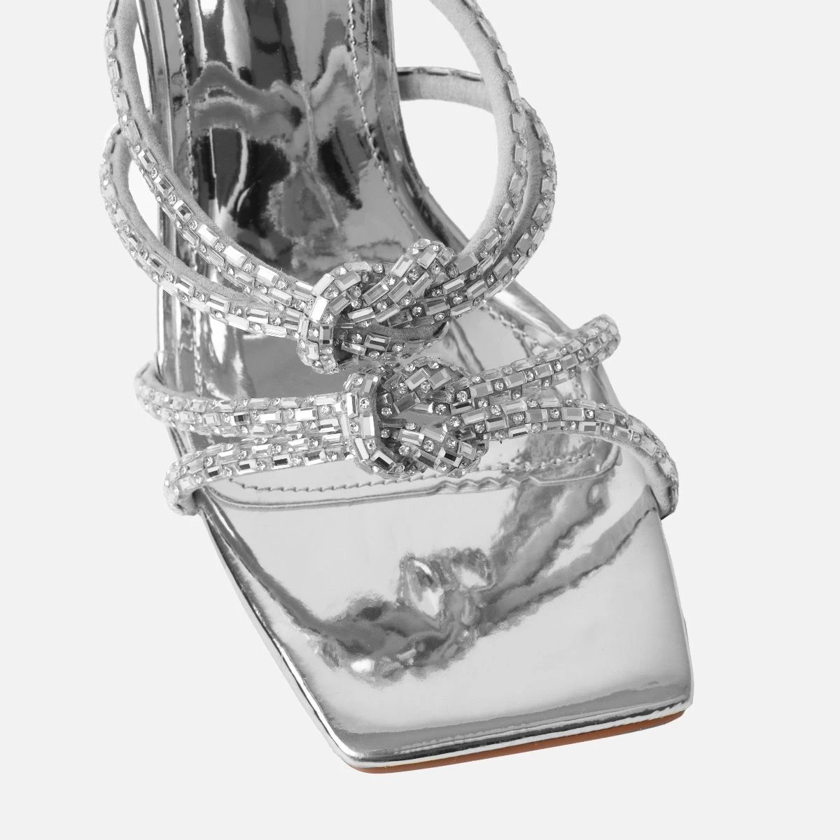 Ethelyn Silver Mirror Diamante Flare Heel Mules - Image 4