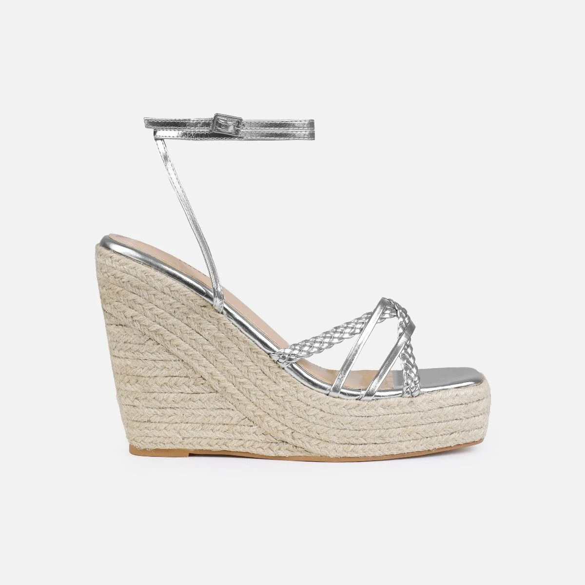 Olive Silver Braided Strappy Espadrille Wedges - Image 2