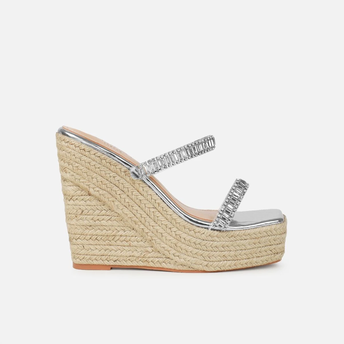 Celine Silver Diamante Strappy Espadrille Wedges - Image 2