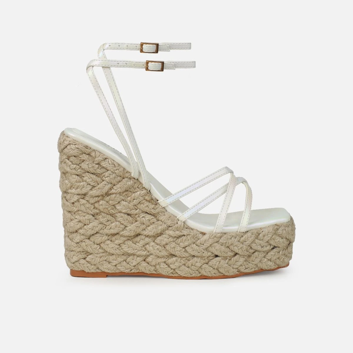 Akela White Pearlised Wedge Espadrille Sandals - Image 2