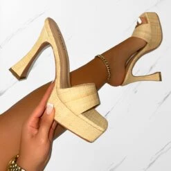 Fantasia Natural Raffia Platform Block Mules