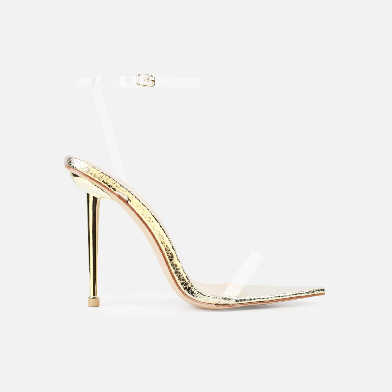 Fran Gold Faux Snake Print Clear Stiletto Heels - Image 2