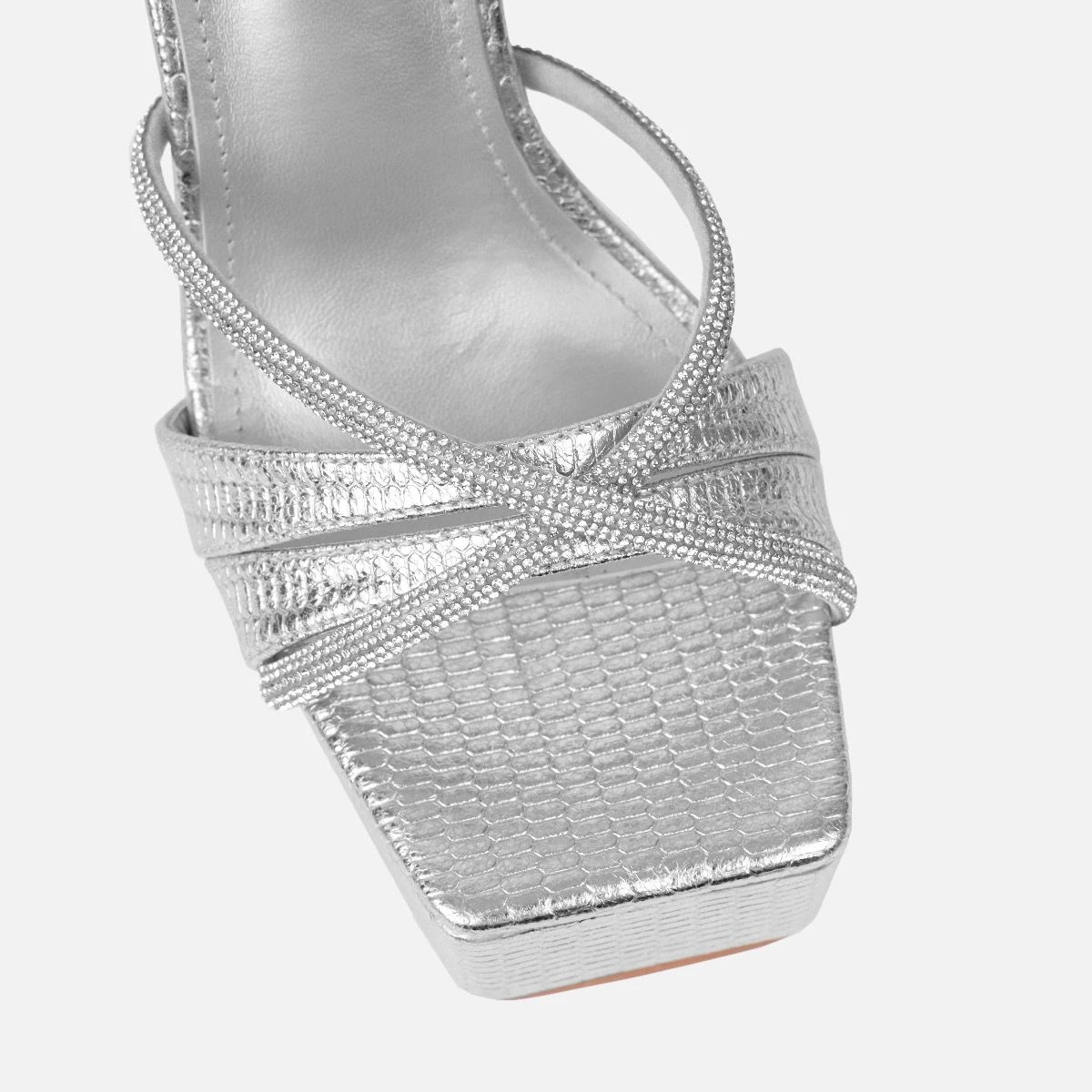 Adelaide Silver Faux Snake Diamante Platform Heels - Image 4