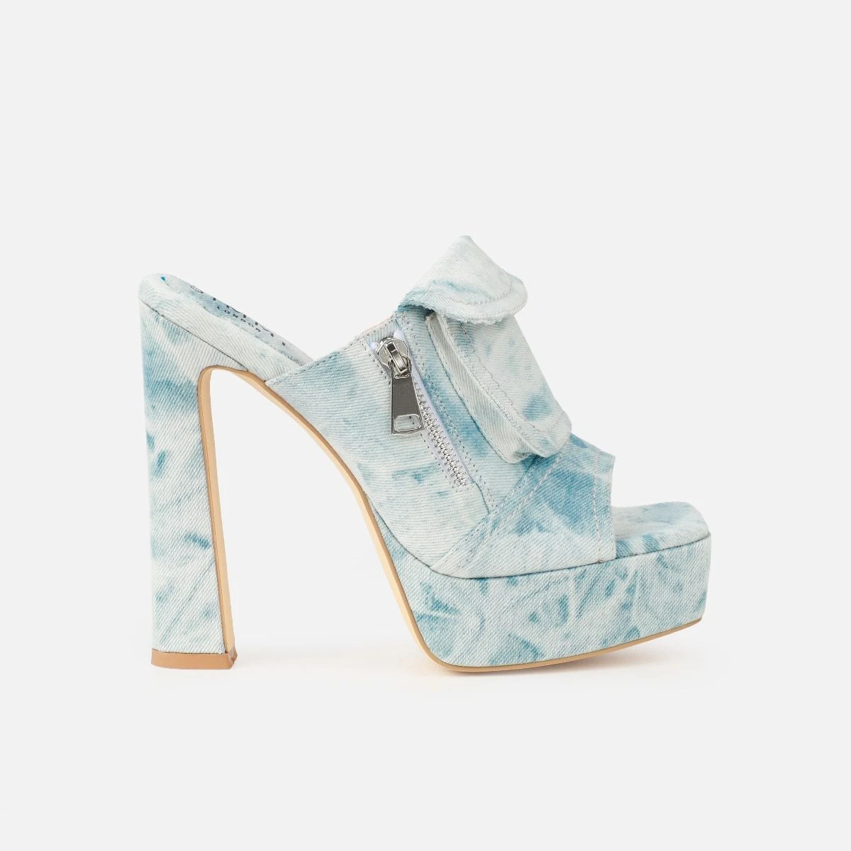 Jenson Light Blue Denim Zip Platform Block Heel Mules - Image 2