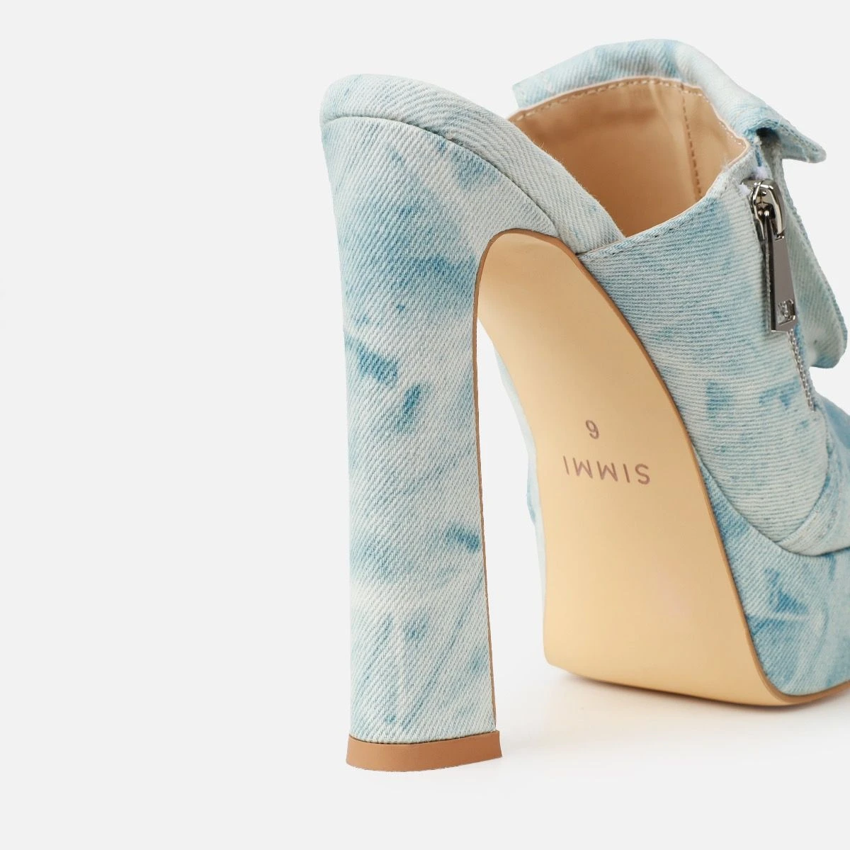 Jenson Light Blue Denim Zip Platform Block Heel Mules - Image 3