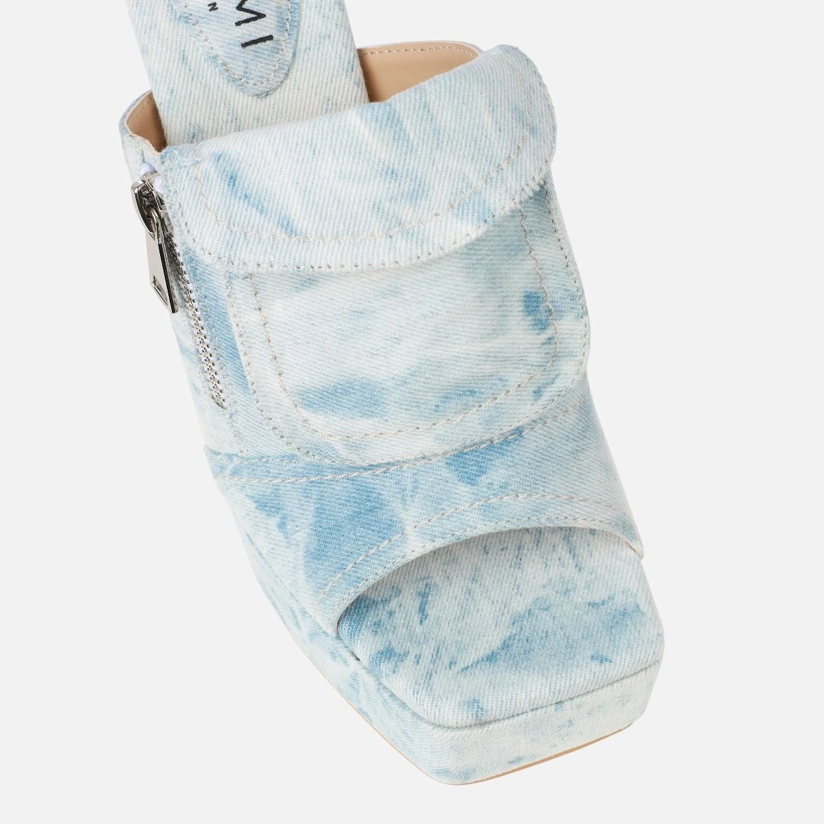 Jenson Light Blue Denim Zip Platform Block Heel Mules - Image 4