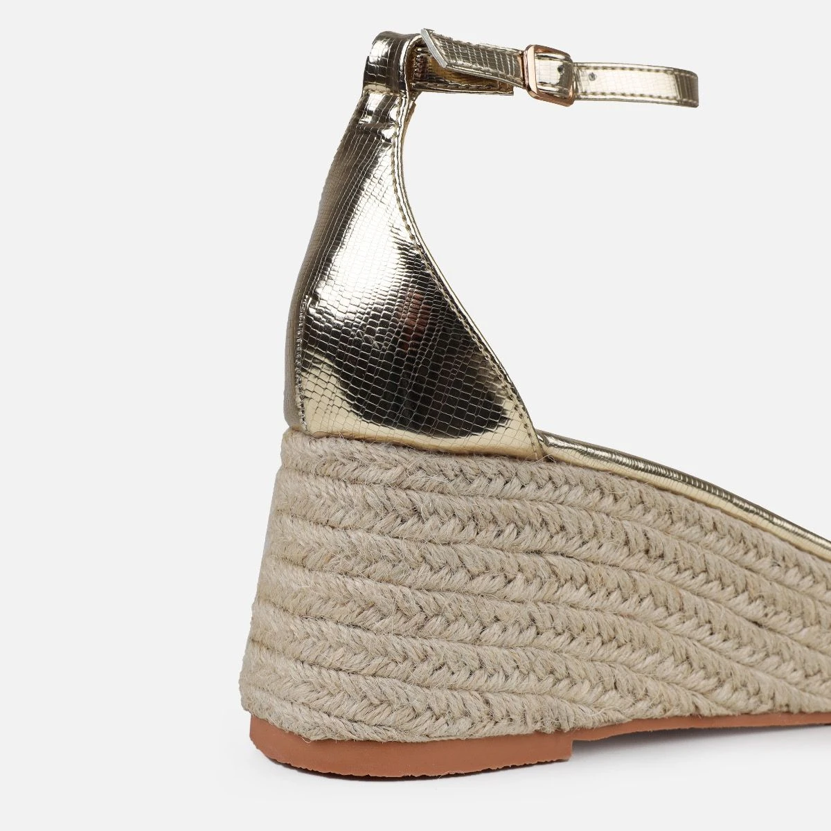 Ginevra Gold Faux Snake Print Clear Gem Espadrille Wedges - Image 3