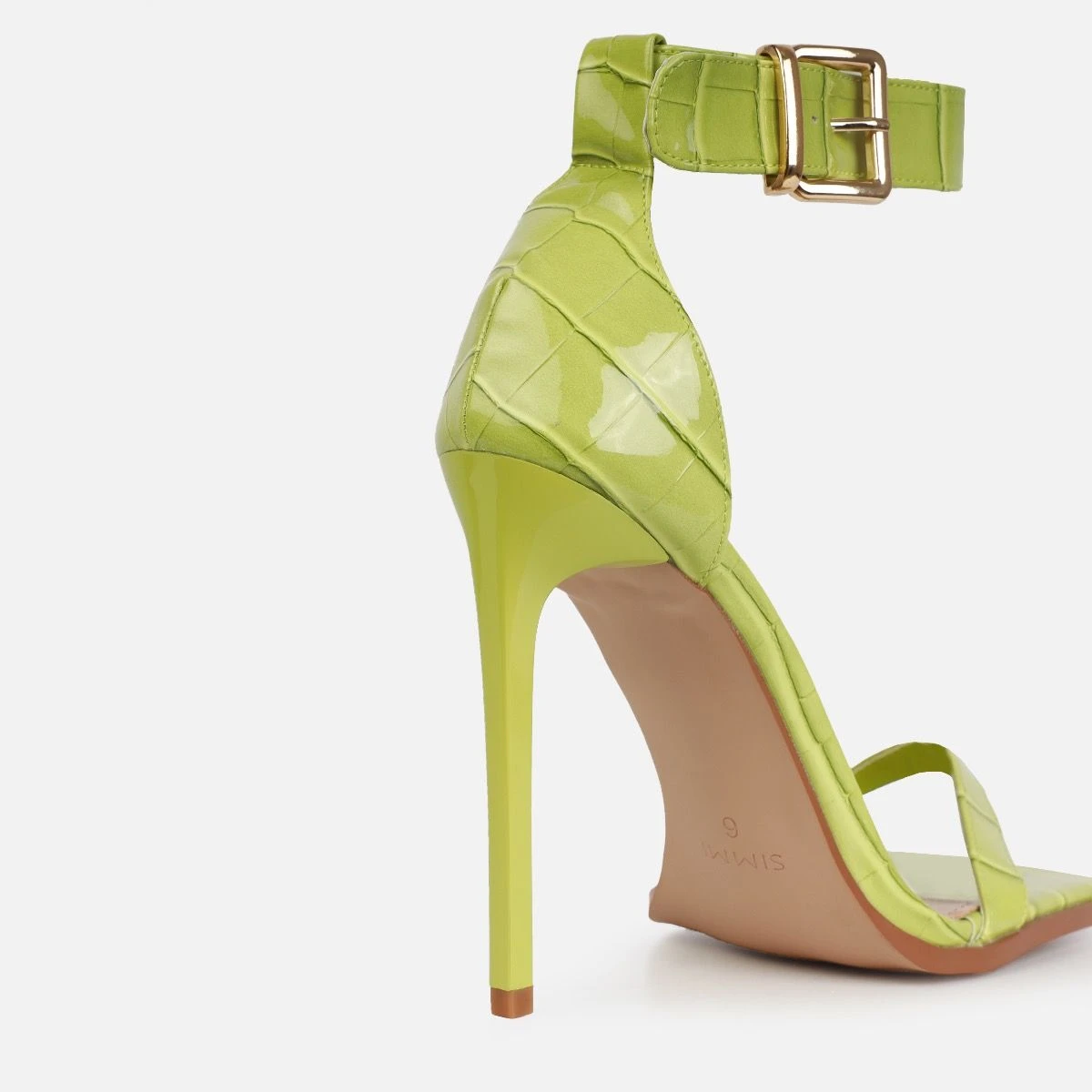 Haniel Olive Green Faux Croc Print Buckle Stiletto Heels - Image 3