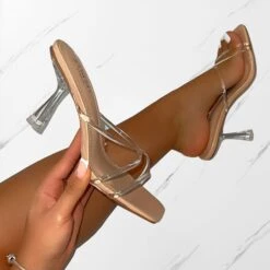 Honie Clear Nude Mid Heel Mules