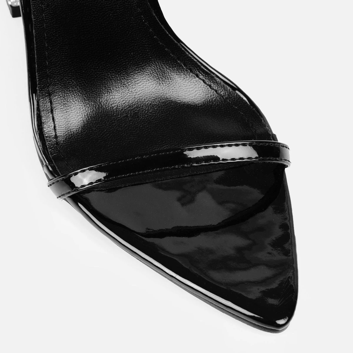 Icey Black Patent Diamante Buckle Block Heels - Image 4