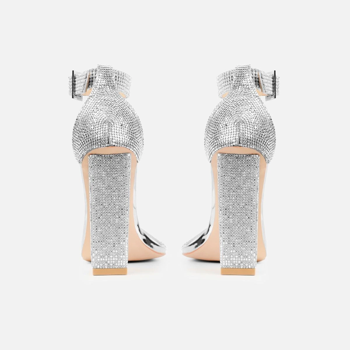 Icey Wide Fit Silver Diamante Block Heels - Image 2