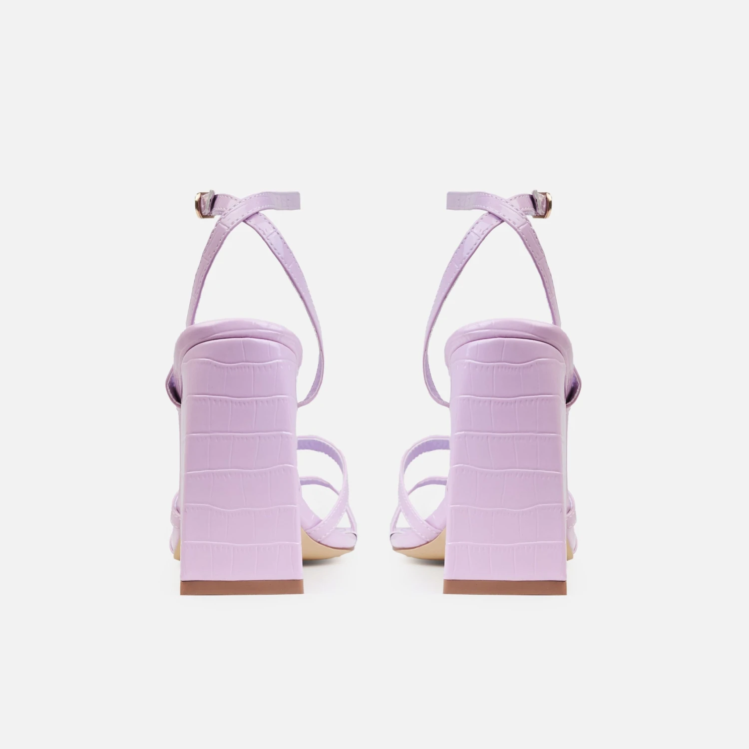 Inez Wide Lilac Faux Croc Print Strappy Block Heels - Image 3