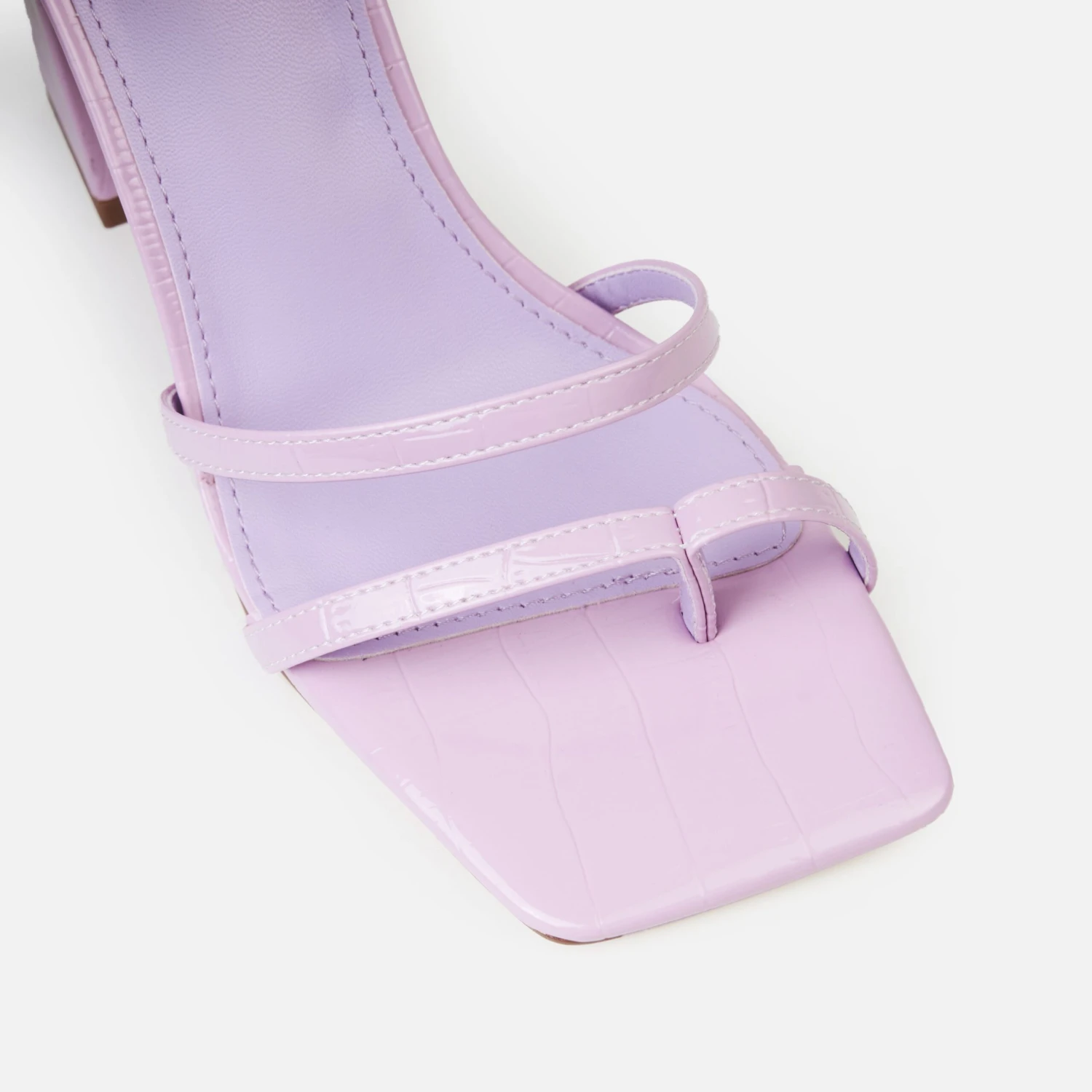 Inez Wide Lilac Faux Croc Print Strappy Block Heels - Image 2