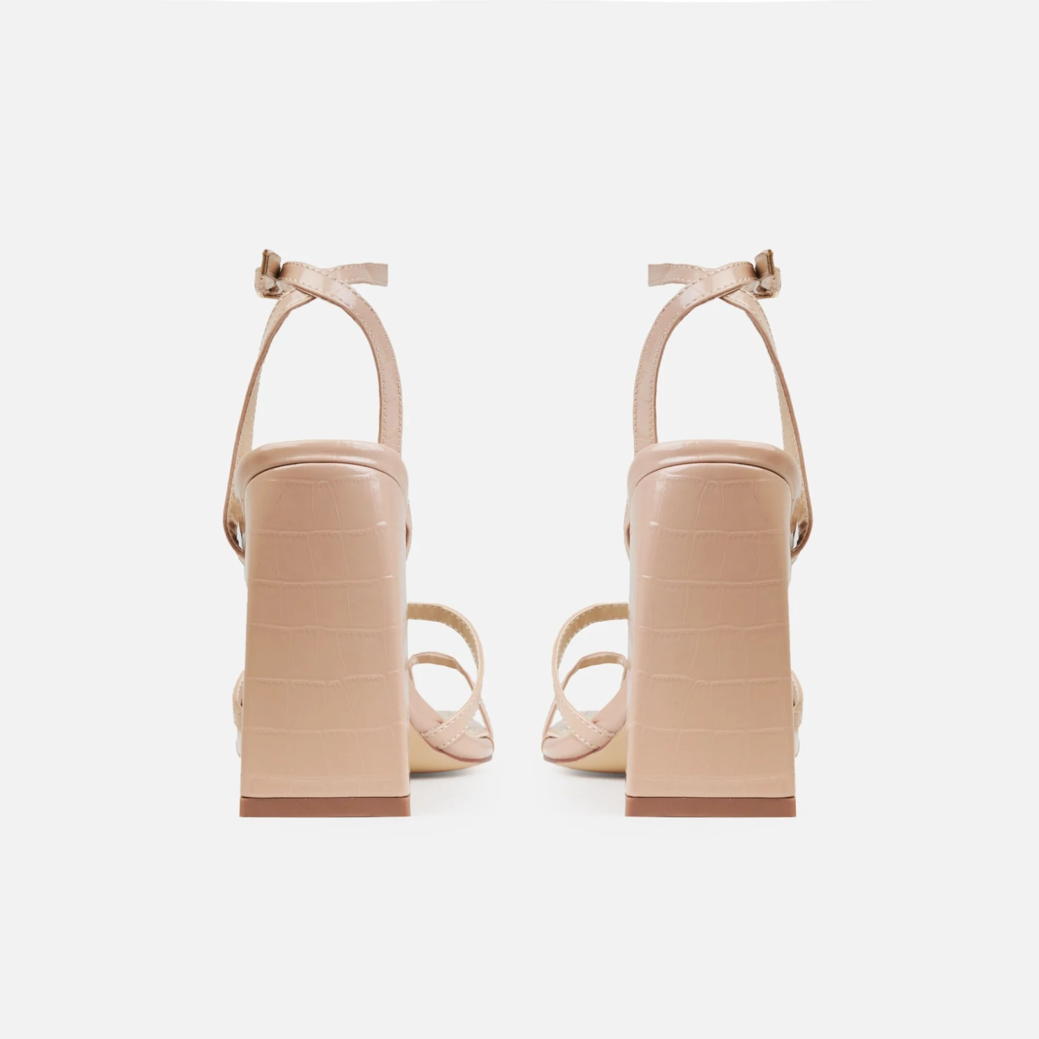 Inez Wide Nude Faux Croc Print Strappy Block Heels - Image 3