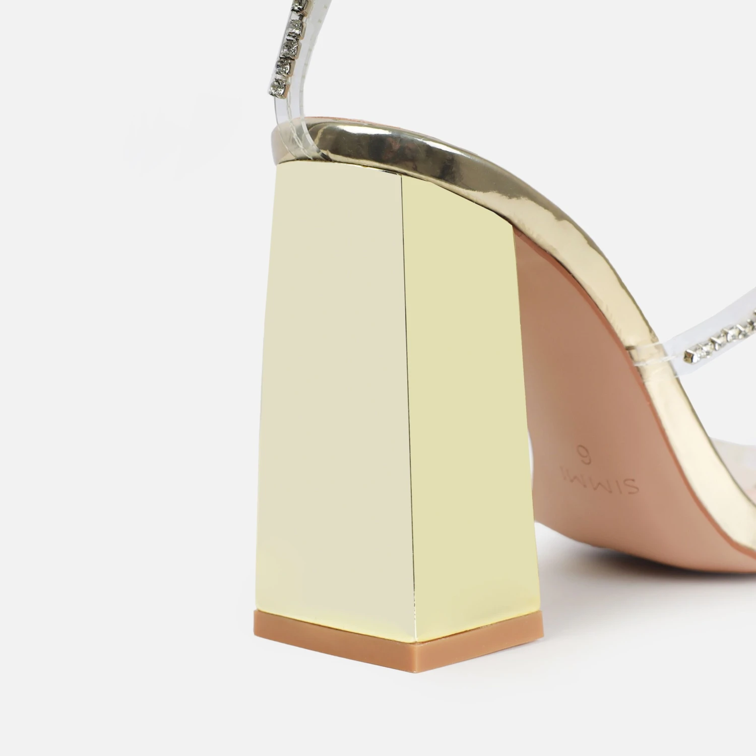 Issy Wide Fit Gold Mirror Diamante Block Heels - Image 4