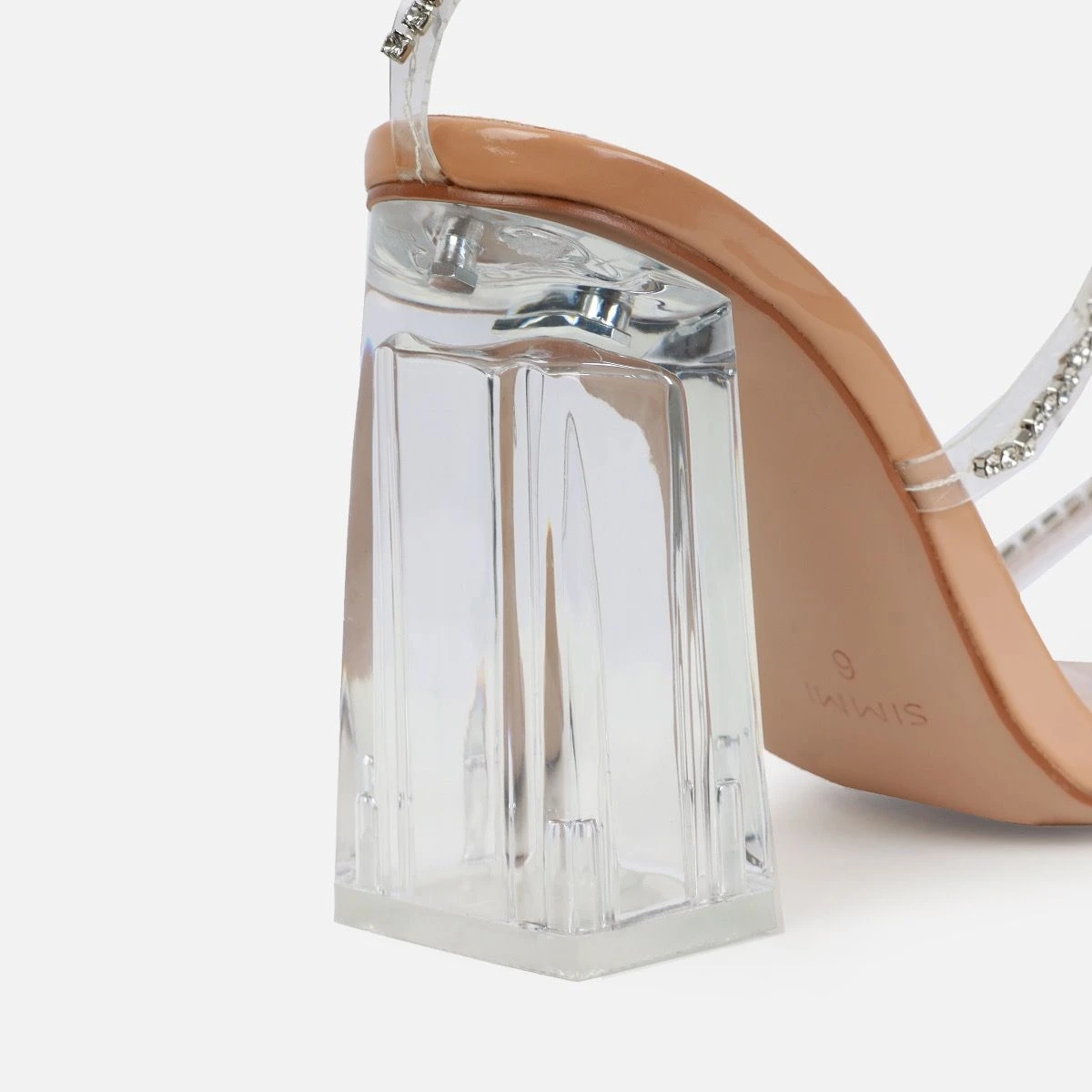 Issy Nude Patent Clear Diamante Block Heels - Image 3