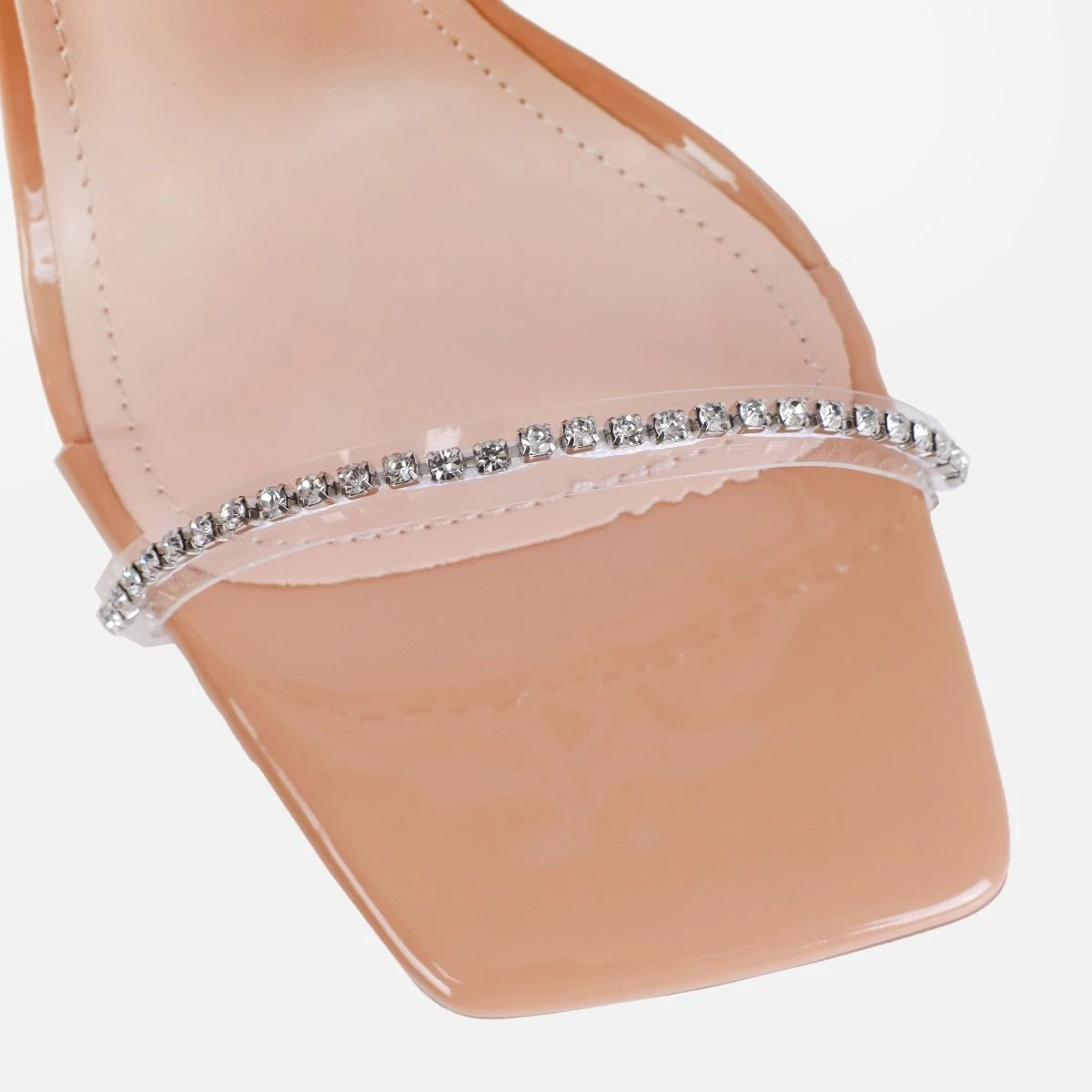Issy Nude Patent Clear Diamante Block Heels - Image 4